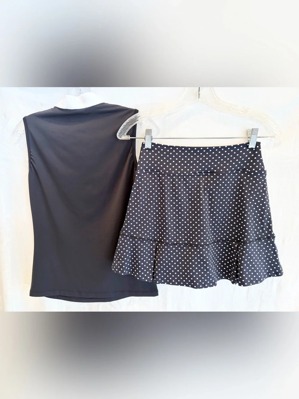 CHAMULE Black Sleeveless Top XS & DONA JO Black Dot Pickleball Skort 1 XS